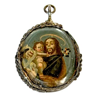 17th/18 th C. Spanish Silver Double-Sided Silver Devotional Reliquary Pendant For Sale