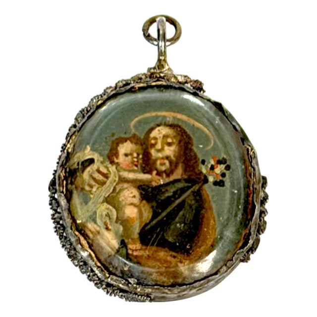 17th/18 th C. Spanish Silver Double-Sided Silver Devotional Reliquary Pendant For Sale