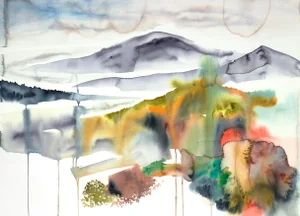 "Autumnal No. 16" Contemporary Original Abstract Mountain Landscape Watercolor Painting by Elizabeth Becker