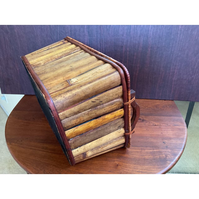 Mid 20th Century Rattan Bamboo and Wood Basket With Handles For Sale In Palm Springs - Image 6 of 10