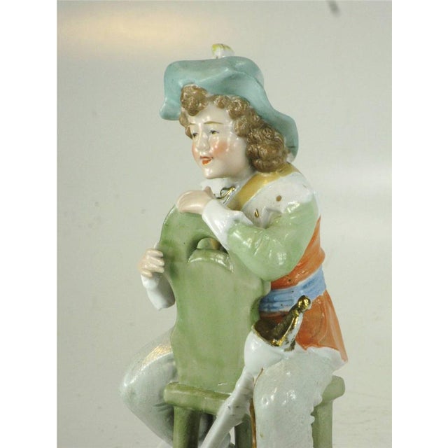 19th Century Figurines Man Woman Lady Sitting Chair Dep Germany 11588 Renaissance Hand Painted For Sale - Image 6 of 12