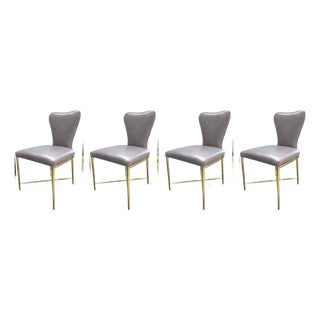Baker Clara Chairs Leather & Brass Set of 4 For Sale