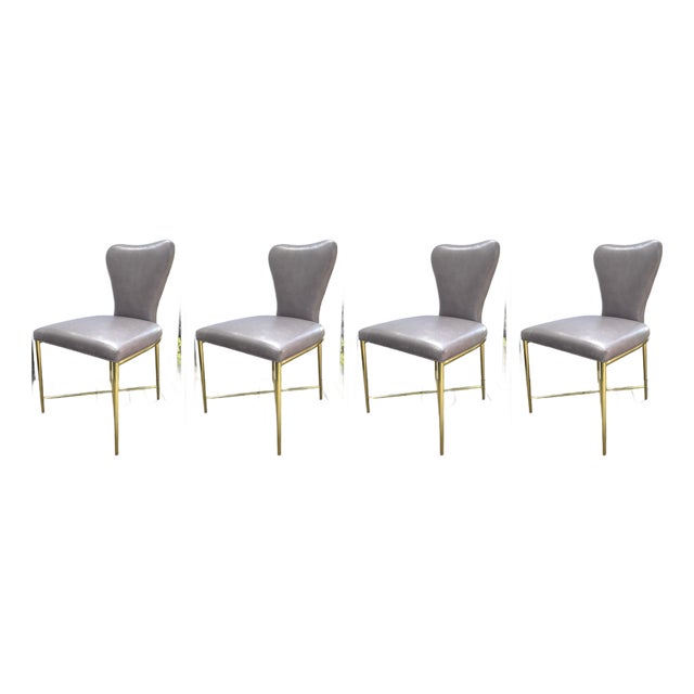 Baker Clara Chairs Leather & Brass Set of 4 For Sale