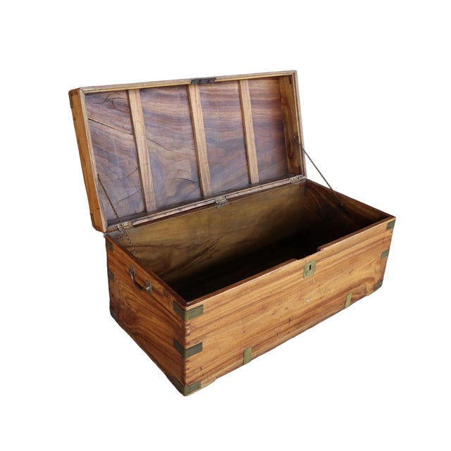 Antique Camphor Wood Campaign Chest With Brass Hardware For Sale - Image 12 of 18