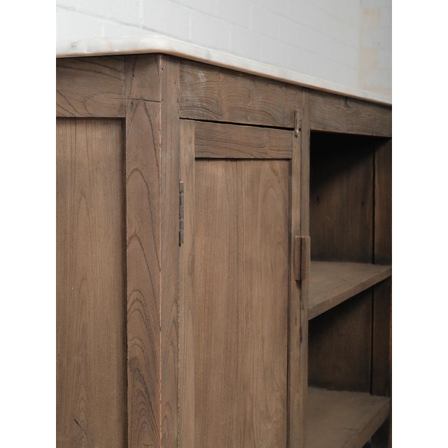 Late 20th Century Rustic Wooden Sideboard Storage Console With Marble Top For Sale - Image 4 of 8