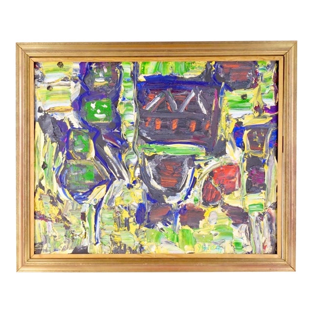 Jay Milder, Vibrant Abstract Rhino Horn Jay Milder Figurative Expressionist Art Oil Painting For Sale