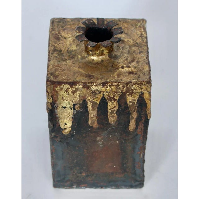 Paul Evans Style Brutalist Iron & Brazed Brass Drip Square Vase, 1970 For Sale - Image 10 of 12