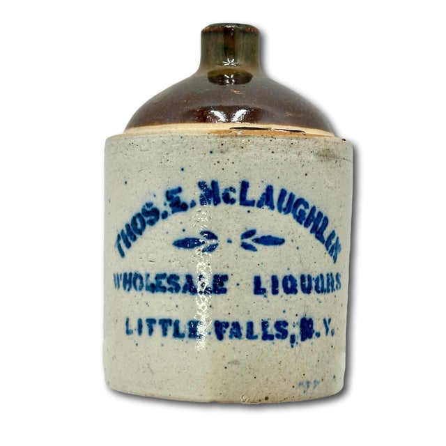 1900 - 1909 Nice Small Antique 1/2 Gallon Size Stoneware Wholesale Liquor Merchants Jug From Little Falls New York For Sale - Image 5 of 18