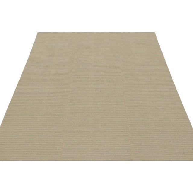 2010s Rug & Kilim’s Contemporary Kilim, Textural Cream White and Light Blue Stripes For Sale - Image 5 of 8