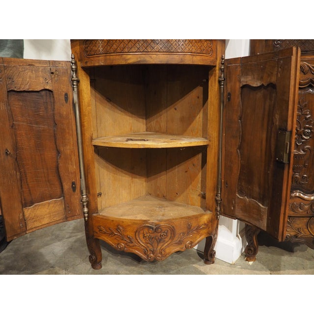 Wood Pair of Sculpted Antique Walnut Corner Cabinets From Provence, France, C. 1900 For Sale - Image 7 of 18