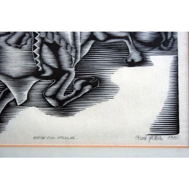 Abstract Expressionism Mid 20th Century "Rein Og Pulk (Reindeer and Sleighs) Pulling a Laplander Sami in His Pulk" Print, Framed For Sale - Image 3 of 3