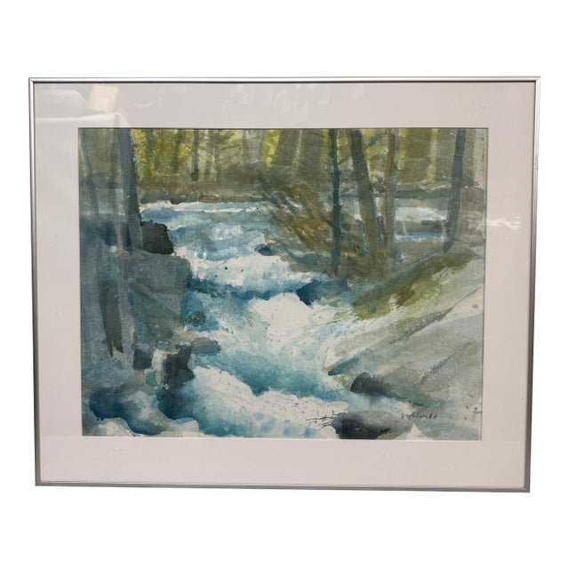 Circa 1983 Larry Welden Russian River Watercolor, Framed For Sale