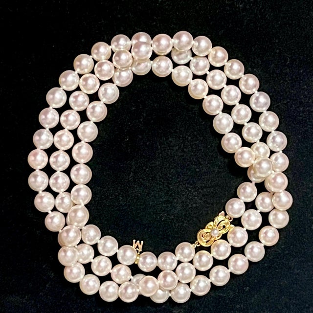 1990s Mikimoto Estate Akoya Pearl Necklace 36" 14k Y Gold 9 mm Certified For Sale In New York - Image 6 of 9