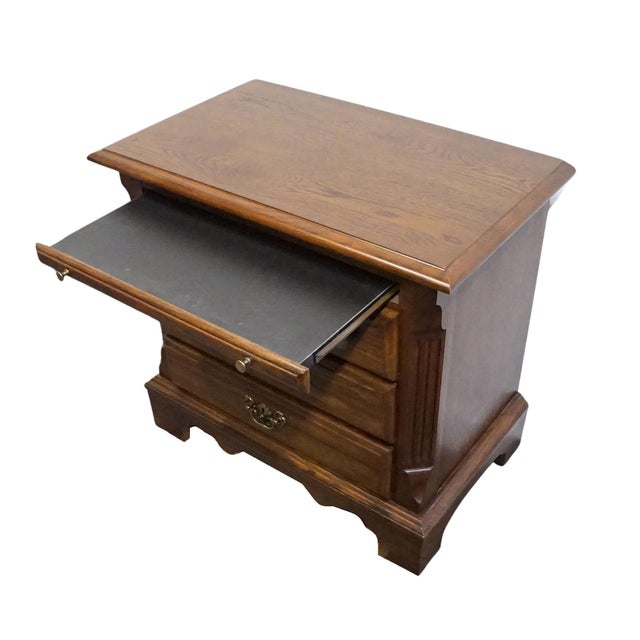 Wood Stanley Furniture Solid Oak Rustic Early American 27" Three Drawer Nightstand 3413-80 For Sale - Image 7 of 15