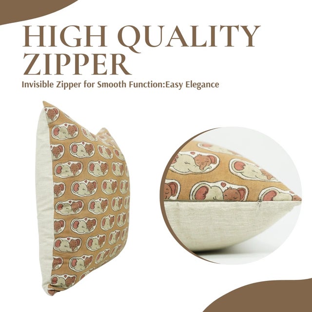 Contemporary Fabdivine Linen Blend Throw Pillow Cover Handmade Block Print, Elephant- 14x36 Inch For Sale - Image 3 of 5