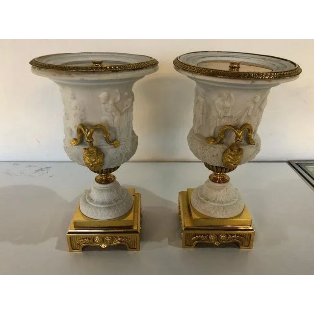 Neoclassical Neoclassical Sevres Parian and Doré Bronze Mounted Urns or Vases 1920s a Pair For Sale - Image 3 of 11