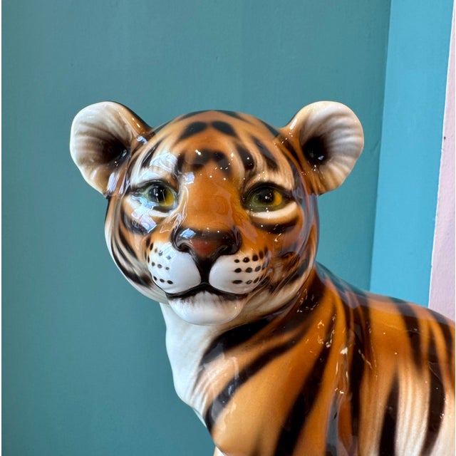 1970s Vintage Italian Porcelain Tiger Cub Statue For Sale - Image 5 of 11