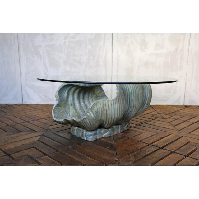Wood Vintage Italian Carved Wood Shell-Form Coffee Table With Glass Top, 1970s For Sale - Image 7 of 18