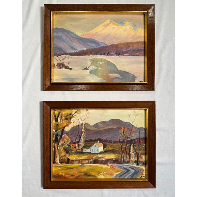 Mid 20th Century American Landscape Still Life Original Oil Paintings, a Pair For Sale - Image 11 of 15