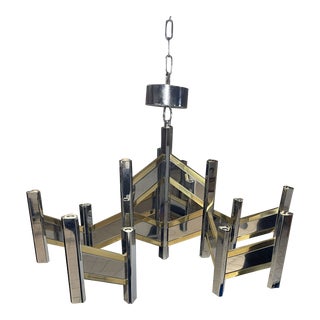 Mid Century Chrome and Brass Sciolari “Chevron” 20 Light Chandelier For Sale