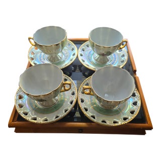 1920sImperial Czechoslovakia Iridescent Lusterware Tea Cup and Saucer Set - Set of 4 For Sale