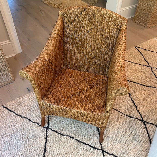 Vintage Philippine Herringbone Woven Rattan Lounge Chair For Sale - Image 12 of 12