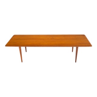 Danish Mid-Century Modern Solid Teak Rectangle Coffee Table Tapered Dowel Legs For Sale