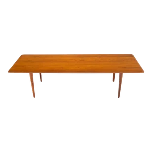 Danish Mid-Century Modern Solid Teak Rectangle Coffee Table Tapered Dowel Legs