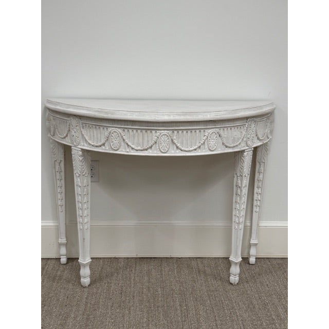 White Late 19th Century Louis XVI Ornately Carved Wood Demi-Lune With White Gesso Finish For Sale - Image 8 of 8