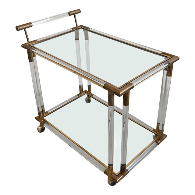Mid-Century Modern Bar Cart in Acrylic Glass, Bronze and Glass, Italy, 1970s For Sale