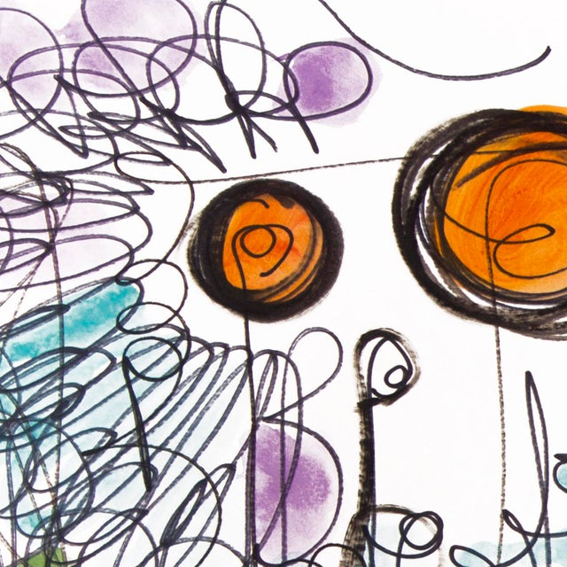 Fishing on the Lake — Abstract Expressionist Drawing in Oil Markers & Acrylics, 18 × 24 In For Sale - Image 4 of 7