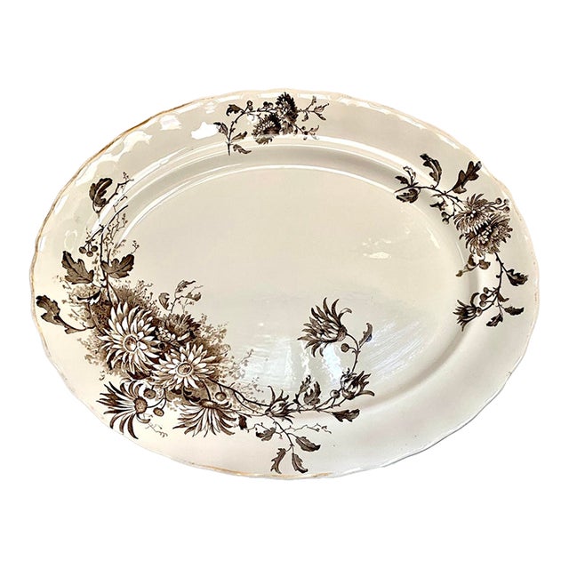 Antique Brown Transferware "Daisy" Pattern Platter For Sale