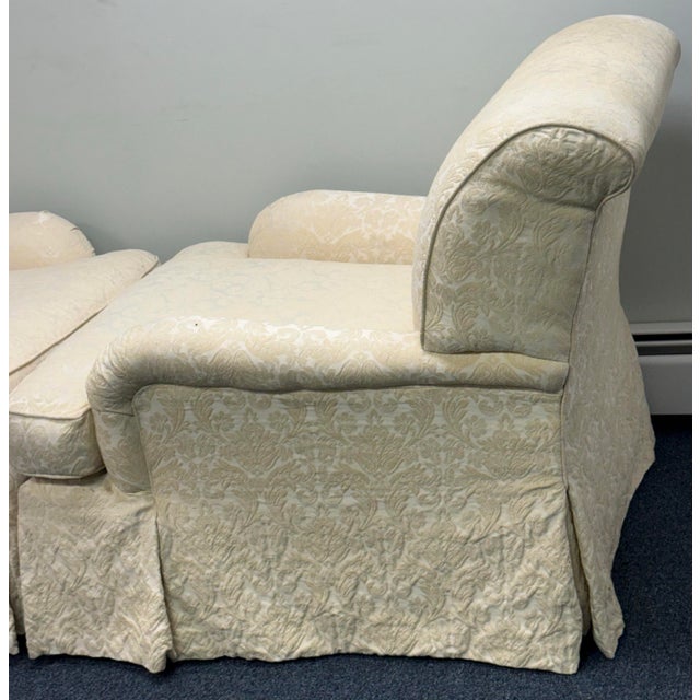 Vintage Pem-Kay Cream Damask Skirted Chairs - A Pair For Sale - Image 9 of 11