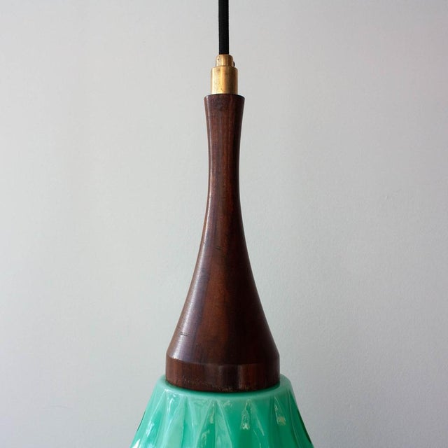 Brown Vintage Portuguese Turquoise Opaline Glass Pendant Lamp, 1960s For Sale - Image 8 of 10