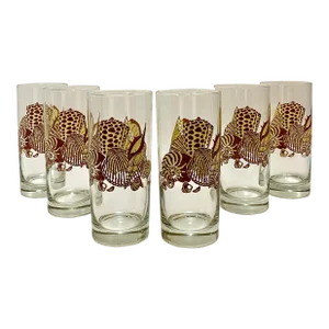 1970s Seashell Motif Highball Glasses- Set of 6