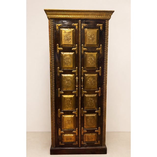 Vintage Brass-Inlay Wooden Cabinet, 1950s For Sale - Image 9 of 9