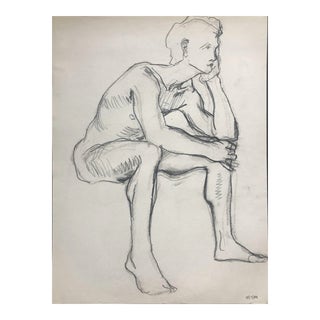 1984 Seated Male Nude Drawing For Sale