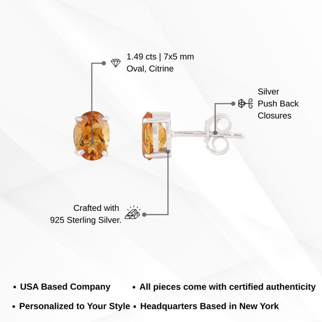 Classic Four Prong 1.49 TCW Oval Citrine Solitaire Stud Earrings in Sterling Silver - A Pair For Sale - Image 10 of 13