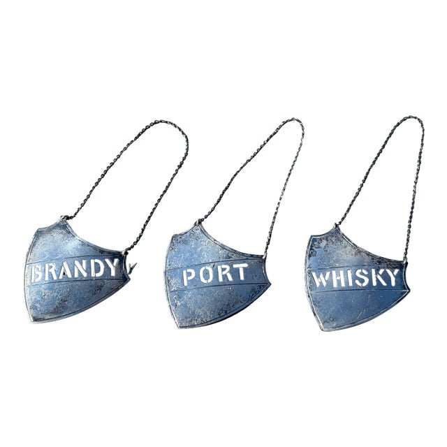 Late 19th C. Trio of Sterling Silver Liquor / Wine Decanter Plaques For Sale