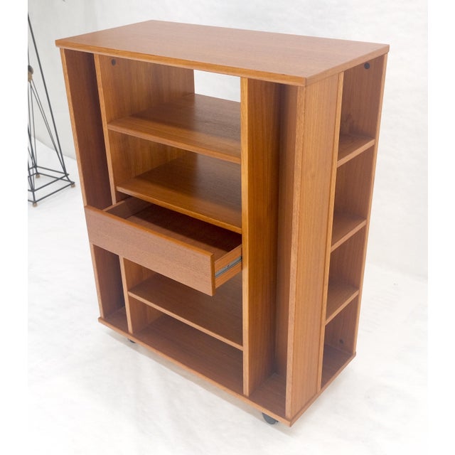 Danish Mid Century Modern 1970s Teak Bookcase Entertainment Center on Wheels For Sale - Image 10 of 14
