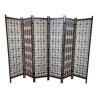 1950s Mid-Century Teak Kumiko 6 Panel Room Divider For Sale