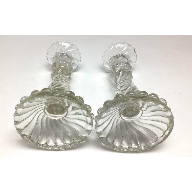 Art Deco Pair Baccarat 8” Heavy Crystal Bambous Swirl Candlesticks Candle Holders For Sale - Image 3 of 3