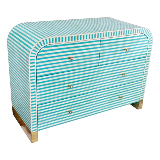 Bone Inlay Curved 4-Drawer Chest in Pistachio For Sale