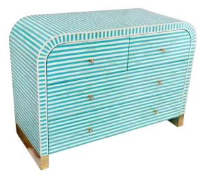 Bone Inlay Curved 4-Drawer Chest in Pistachio