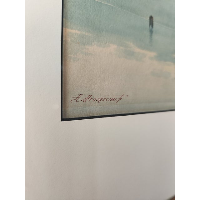 Realism Alberto Prosdocimi Antique 19th Century Watercolor Painting Pieta Malta Sailboats For Sale - Image 3 of 9