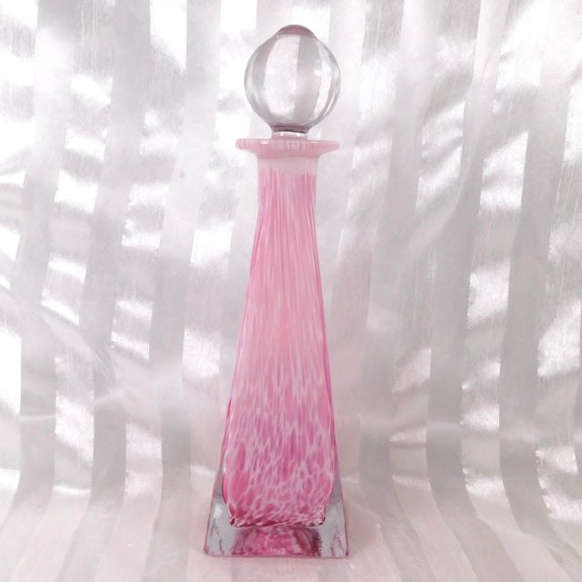 Boho Chic Pink and White Pyramid Shaped Perfume Bottle For Sale - Image 3 of 7