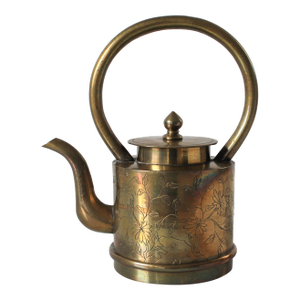 Vintage Chinese Brass Tea Pot W/ Floral Motif