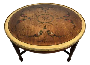 Antique Hand Painted Floral Mahogany Coffee Table