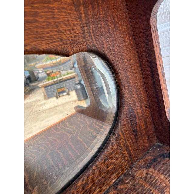 Antique Arts & Crafts Dressing Cabinet, Quarter Sawn Oak Vanity Dresser, Mission Oak Cabinet With Mirror, Tiger Oak Furniture For Sale - Image 11 of 12