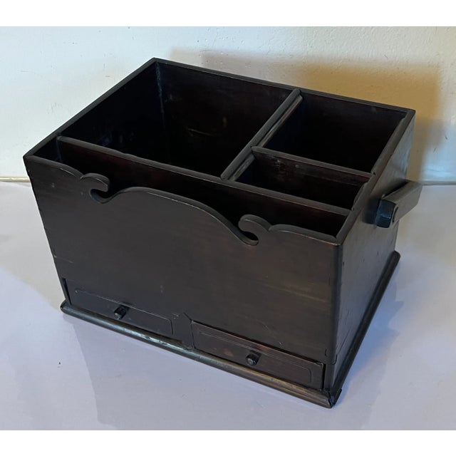 Antique 19th Century Chinese Ebonized Hardwood Desk Caddy Box For Sale - Image 10 of 12